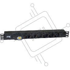 Блок ITK PDU 6 розеток DIN49440 (нем. cтанд.), с автоматом на 10А,1U, без шнура, вх. IEC320 C14, алюминиевый профиль, черный