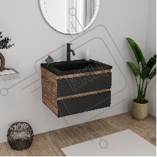 Тумба под раковину Bau Stil Loft black brushed, раковина кварцевая BAU Stil 58, черный металлик