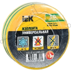 Изолента Iek UIZ-13-10-10M-K52 0,13х15 мм желто-зеленая 10 метров ИЭК