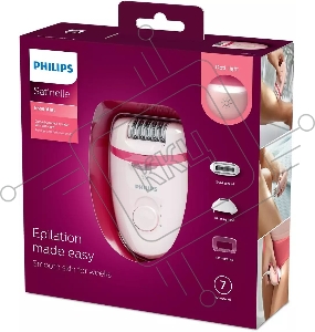 Эпилятор Philips BRE285/00 скор.:2 насад.:5 от электр.сети белый/розовый