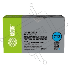 Картридж струйный Cactus CS-3ED67A 712 голубой (29 мл) для HP DJ T230/630