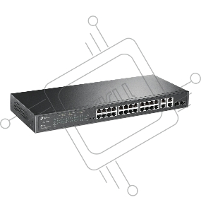 Сетевой коммутатор JetStream 24-port 10/100Mbps + 4-port Gigabit L2 Smart Switch with 24-port PoE+, PoE budget up to 250W, support PoE power management, with abundant L2 features,1U rack mountable, full managed via web UI/CLI/SSH/Telnet/SNMP