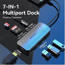 Хаб Vention USB-C to HDMI/USB 3.0x3/SD/TF/PD Docking Station Gray 0.15M Aluminum Alloy Type