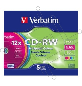 Диск CD-RW Verbatim 700Mb 12x Slim case (5шт) Color (43167)