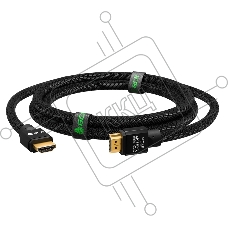 Кабель Greenconnect 1.0m HDMI версия 2.0, HDR 4:2:2, Ultra HD, 4K 60 fps 60Hz/5K*30Hz, 3D, AUDIO, 18.0 Гбит/с, 28/28 AWG, OD7.8mm, тройной экран, черный нейлон, AL корпус черный, GCR-51307