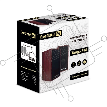 Акустическая система 2.0 ExeGate EX287059RUS Tango 314 (питание USB, 2х3Вт (12 Вт RMS), 80-20000Гц, темное дерево)
