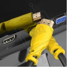 Кабель Greenconnect Кабель 1.5m v1.4 HDMI M/M черный, желтые коннекторы, OD7.3mm, 30/30 AWG, позолоченные контакты, Ethernet 10.2 Гбит/с, 3D, 4K, экран (GCR-HM340-1.5m)