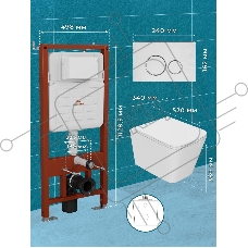 Комплект BAU 6 в 1: усиленная инсталляция BAU IDEAL, унитаз подвесной безободковый торнадо обратного потока Bau Stil Hurricane-2, сиденье микролифт, клавиша BAU Wheel антивандальная, нерж. Сталь