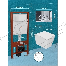 Комплект BAU 6 в 1: усиленная инсталляция BAU IDEAL, унитаз подвесной безободковый торнадо обратного потока Bau Stil Hurricane-2, сиденье микролифт, клавиша BAU Wheel антивандальная, нерж. сталь хром
