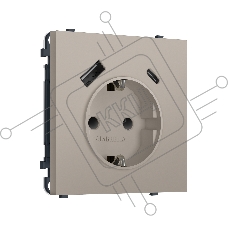 Комплект механизма электрической розетки SIGMA Серо-бежевый матовый 2USB A+C 20W (быст. зар.) с/з с/ш 16A-250V QUANT PRO (SP3700, PR160)