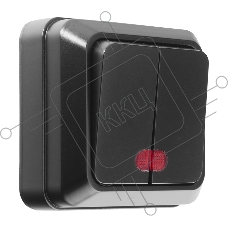 Выключатель 2-кл. открытой установки с подсветкой IP20 10А, черный Альфа General