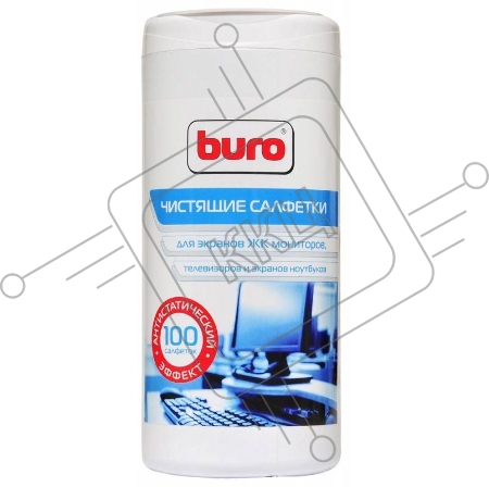 Салфетки Buro BU-Ascreen для экранов мониторов/плазменных/ЖК телевизоров/ноутбуков туба 100шт влажных