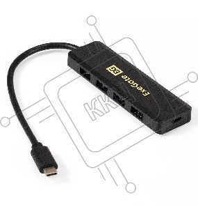 USB-Хаб (концентратор) ExeGate DUB-4CP/1 (кабель-адаптер USB Type C --> 4xUSB3.0, Plug&Play, черный)