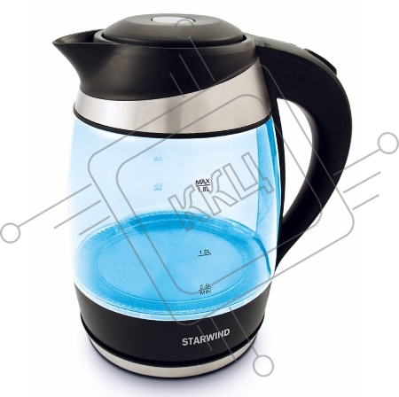 Чайник электрический Starwind SKG2218 1.8л. 2200Вт голубой/черный (корпус: стекло)       