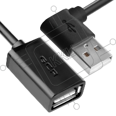 Удлинитель Greenconnect GCR-AUEC6M-1.5m USB AM угловой/AF, черный, 28/28 AWG, морозостойкий