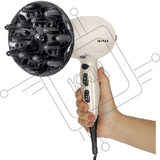 Фен SUPRA PHS-2205L (Мощность 2200 Вт. 2 скорости воздушного потока. 3 режима нагрева. Функция «Холодный обдув». Функция ионизации воздуха. Насадки: концентратор\ диффузор.)