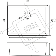 Мойка кухонная GranFest METAL 5944 titan 1 чаша 550*400*205, общий размер: 590*440*200, монтаж: универсальный, материал: нержавеющая сталь AISI 304, цвет: титан