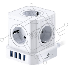 Сетевой фильтр Cablexpert Tower 5р, TWR-5-U4-W-3, 10А, 4хUSB, 3.1А, 3м, ур.защиты 4+, белый, коробка