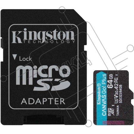 Флеш карта Kingston 64GB microSDXC Canvas Go Plus 170R A2 U3 V30 Card + ADP EAN: 740617301045