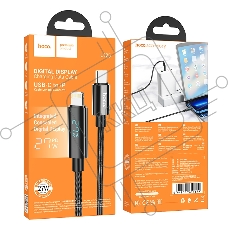 Кабель USB2.0 Hoco Type-C/Lightning, 2.4А, с дисплеем, U125, 1.2м, черный, коробка