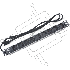 Блок силовых розеток Cabeus, Shuko х 9, вход IEC 320 C14, для шкафов, шнур 2 м, 50х490х50 мм (ВхШхГ), 10А, черный