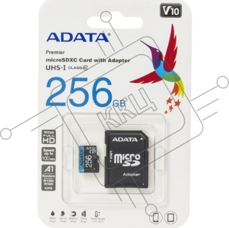 Карта памяти ADATA MICRO SDXC 256GB W/AD. AUSDX256GUICL10A1-RA1