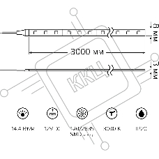 Лента Basic 12V 14,4W/m 1400lm/m 3000K IP20 LED 3m 1/100