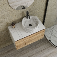 Комплект: тумба Bau Dream Blackwood 80, Раковина круглая накладная BAU Element D41, мрамор, смеситель Hotel Dream, черный выпуск клик клак черный