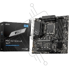 Материнская плата MSI PRO B760M-A WIFI, LGA 1700, Intel B760, 4xDDR5, 4xSATA, 2xM.2, 1xPCI-E 4.0 x16, 1xPCI-E 4.0 x4, 2xHDMI, 2xDP, 1x2.5Gb LAN, 2xUSB-A 2.0, 2xUSB 3.2 Gen 1, 2xUSB 3.2 Gen 2, 3x3.5 мм, 7.1, Micro-ATX