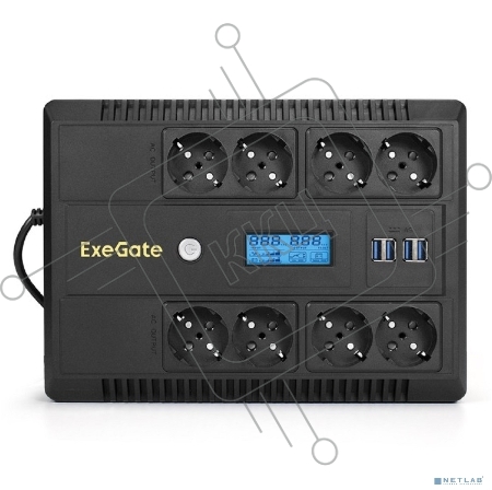 ИБП ExeGate NEO Smart LHB-1000.LCD.AVR.8SH.CH.USB <1000VA/650W, LCD, AVR, 8*Schuko, USB, 4*USB-порта для зарядки, Black>