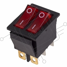 Выключатель клавишный 250V 15А (6с) ON-OFF красный  с подсветкой  ДВОЙНОЙ  REXANT