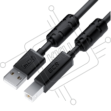 Кабель PROF 5.0m USB 2.0, AM/BM, черный, ферритовые кольца, экран, армированный, морозостойкий