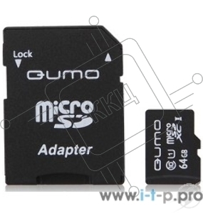 Флэш карта MicroSDHC 64Gb QUMO QM64GMICSDXC10U1 {MicroSDXC Class 10 UHS-I, SD adapter}