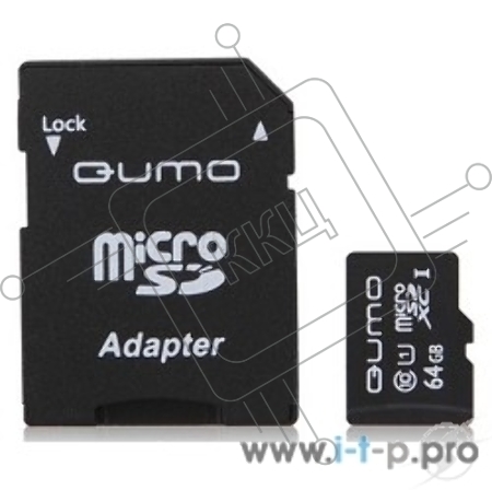 Флэш карта MicroSDHC 64Gb QUMO QM64GMICSDXC10U1 {MicroSDXC Class 10 UHS-I, SD adapter}