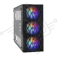 Компьютерный корпус Miditower ExeGate EVO-8243 (ATX, без БП, 2*USB+1*USB3.0, черный, 3 вент. с RGB подсветкой, боковая панель - закаленное стекло)