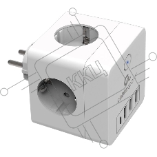 Сетевой фильтр Cablexpert Cube, CUBE-4-СU3-W, 4р, 16А, 1xType-C PD, 3хUSB, ур.защиты 2+, белый, коробка