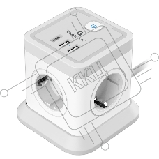 Сетевой фильтр Cablexpert Tower, TWR-4-CU2-W-2, 4р, 10А, 1xType-C PD, 20Вт, 2хUSB, 2м, ур.защиты 2+, белый, коробка