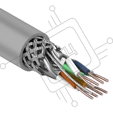 Кабель витая пара Rexant SF/FTP, категория 7, 4 x 2 x 0,57 мм, PVC, внутреннний, серый, 305м
