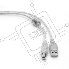 Кабель Cablexpert USB 2.0 Pro, AM/BM, 0,75м, экран, 2 феррит.кольца, прозрачный (CCF-USB2-AMBM-TR-0.75M)