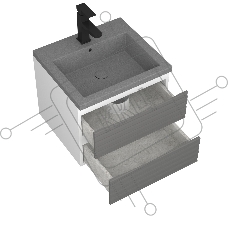 Тумба под раковину Bau Stil Loft grey brushed, раковина кварцевая BAU Stil 50, серый металлик, смеситель Hotel Black, черный