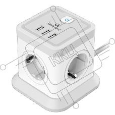 Сетевой фильтр Cablexpert Tower, TWR-4-U3-W-3, 4р, 10А, 3xUSB, 3.1А, 3м, ур.защиты 2+, белый, коробка