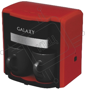 Кофеварка электрическая GALAXY LINE GL 0708, красная, капельная, 750 Вт, 0,3 л (2 чашки), многоразовый съемный фильтр, выключатель с индикатором работы, ножки, препятствующие скольжению, 2 керамические чашки в комплекте, мерная ложка
