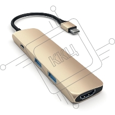 USB адаптер Satechi Slim Aluminum Type-C Multi-Port Adapter with Type-C Charging Port. Интерфейс USB-C. Порты USB Type-C, 2хUSB 3.0, 4K HDMI. золотой.