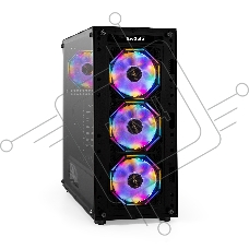 Компьютерный корпус Miditower ExeGate i3 BASE (ATX, без БП, с окном, 1*USB+1*USB3.0, аудио, 4 вент. 12см с RGB подсветкой)