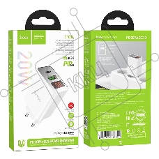 Зарядное устройство с дисплеем Hoco 18Вт, 3А, QC3.0/PD, 1хUSB, 1хType-C, C100A, белый, коробка