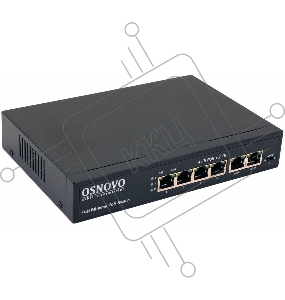 Коммутатор OSNOVO SW-20600(80W) PoE коммутатор 6 портов, 4 PoE порта 10/100 Base-T, 2*10/100 Base-T Uplink, до 30W на порт, суммарно до 80W