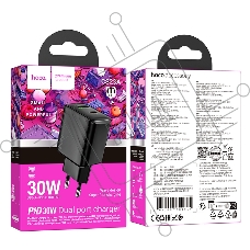 Зарядное устройство Hoco 30Вт, 3А, QC3.0/PD, 1хUSB, 1хType-C, CS23A, черный, коробка