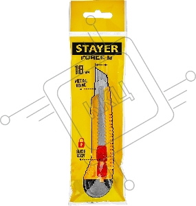 Нож STAYER 0913_z01 упрочненный с метал. направляющей и сдвижным фиксатором FORCE-M, сегмент. лезвия 18 мм