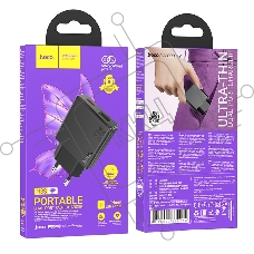 Зарядное устройство Hoco 20Вт, 3А, QC3.0/PD, 1хUSB, 1хType-C, N38, черный, коробка