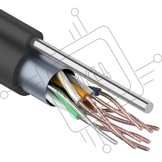Кабель витая пара F/UTP, категория 5e, PE, 4PR, 24AWG, внешний, черный, с тросом, 305 м